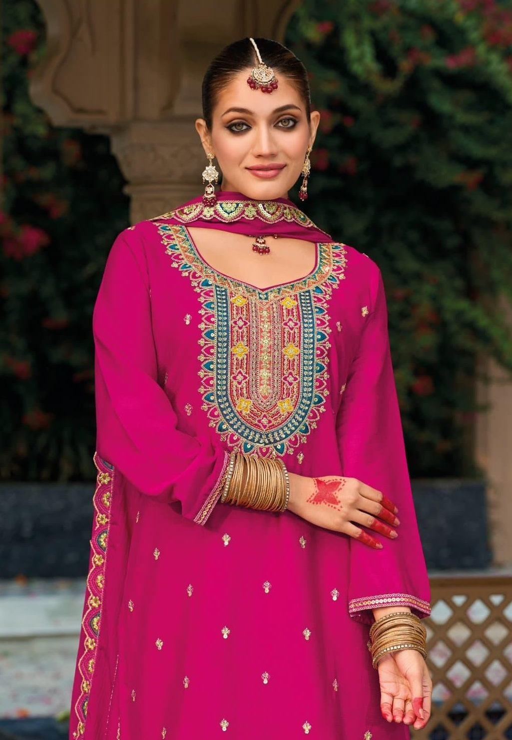 Anaita Dark Pink Premium Embroidered Chinon Readymade Salwar Suit | Grocsy