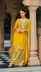 Anaita Yellow Premium Embroidered Chinon Readymade Salwar Suit | Grocsy