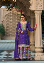 Anaita Purple Premium Embroidered Chinon Readymade Salwar Suit | Grocsy