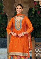 Anaita Orange Premium Embroidered Chinon Readymade Salwar Suit | Grocsy