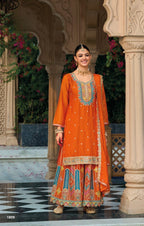 Anaita Orange Premium Embroidered Chinon Readymade Salwar Suit | Grocsy