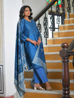 Vaasva Women's Indigo Muslin Digital Printed Suit Set | Grocsy