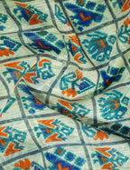 Shades of Cream Colour And Ink Blue Blouse Patola Design Semi Chanderi Saree By Gayathri Reddy Designer Studio | Grocsy