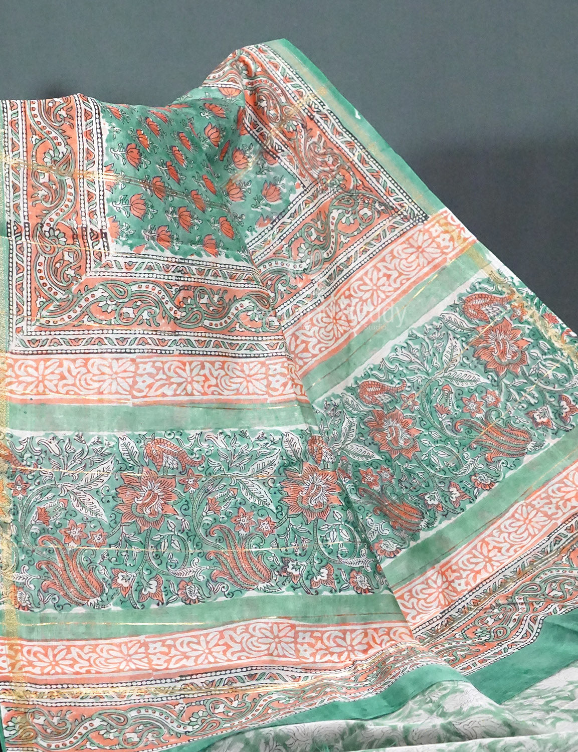 Dazzling Sea Green Colour With Lotus Buttes Pure Chanderi Sico Saree By Gayathri Reddy Designer Studio | Grocsy