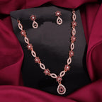 Tehzeeb Creations Elegant Rose Gold Polished American Diamond (Ad) Studded Necklace And Earring Set For Women | Grocsy