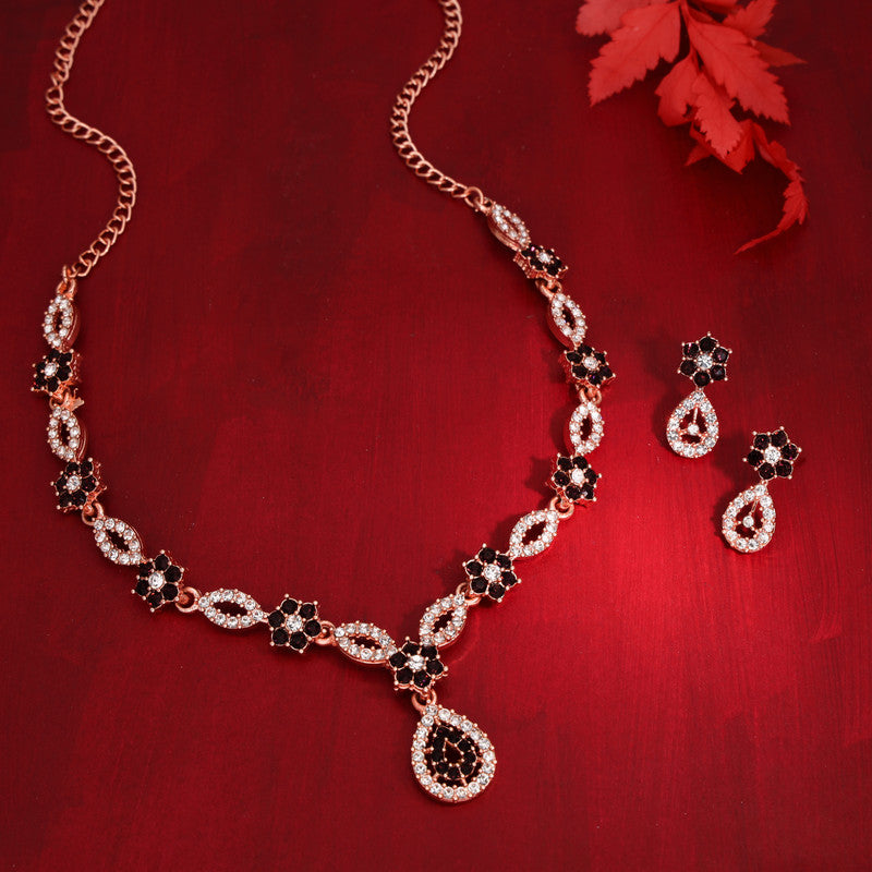 Tehzeeb Creations Elegant Maroon Polished American Diamond (Ad) Studded Necklace And Earring Set For Women | Grocsy