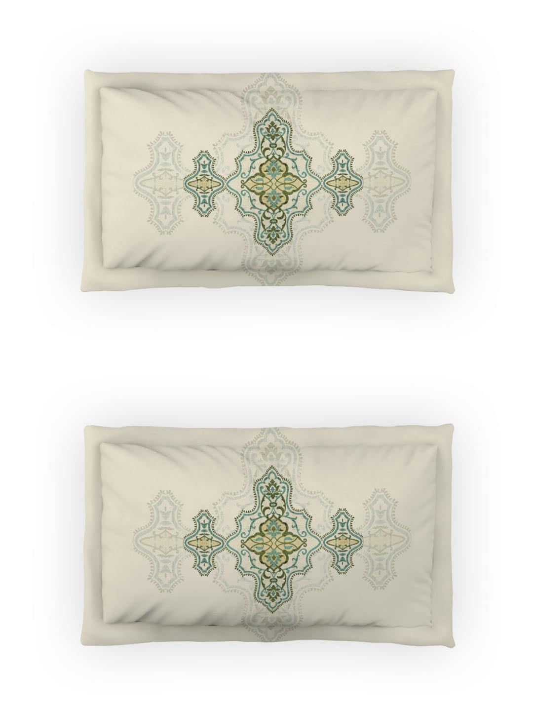 DDecor Green & White Ethnic Motifs Cotton 140 TC King Bedsheet with 2 Pillow Covers | Grocsy