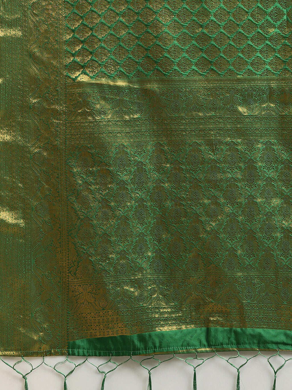 Saree Mall Green & Gold-Toned Woven Design Zari Silk Blend Banarasi Saree | Grocsy