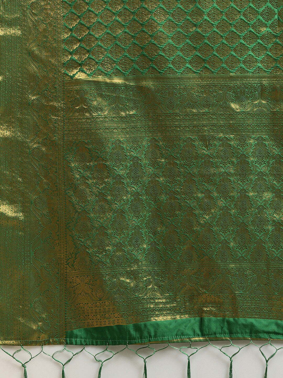 Saree Mall Green & Gold-Toned Woven Design Zari Silk Blend Banarasi Saree | Grocsy