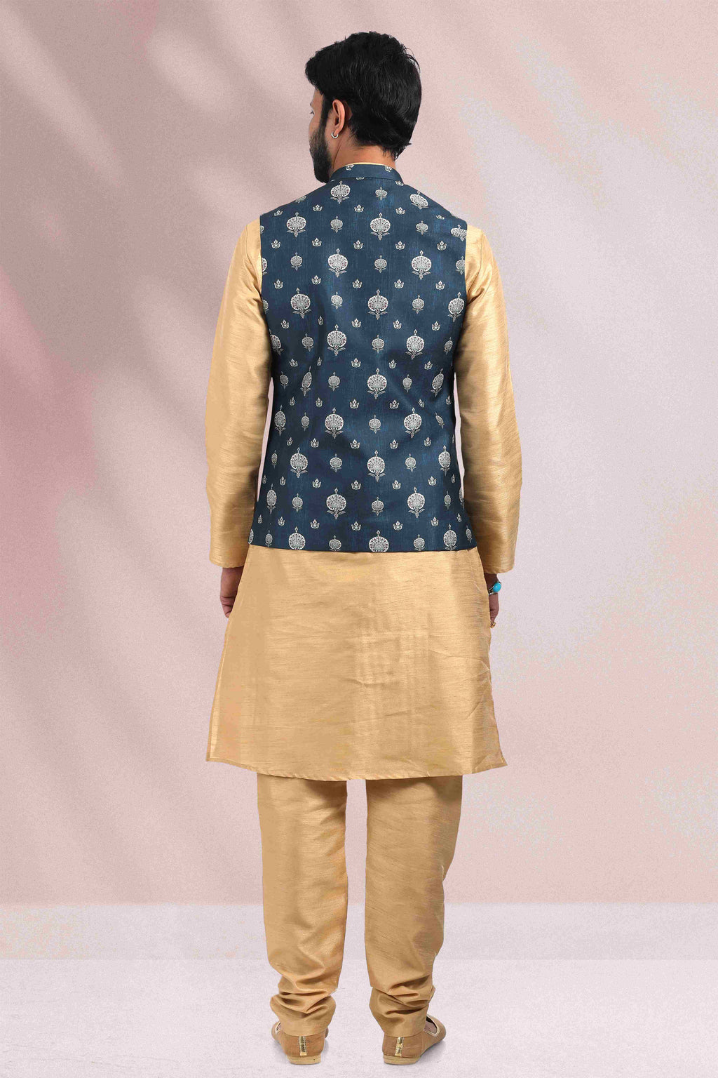 Raivat Ethnic Art Banarasi Silk Printed Work 3 Pics Jacket Set In Blue Colour | Grocsy