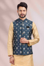 Raivat Ethnic Art Banarasi Silk Printed Work 3 Pics Jacket Set In Blue Colour | Grocsy