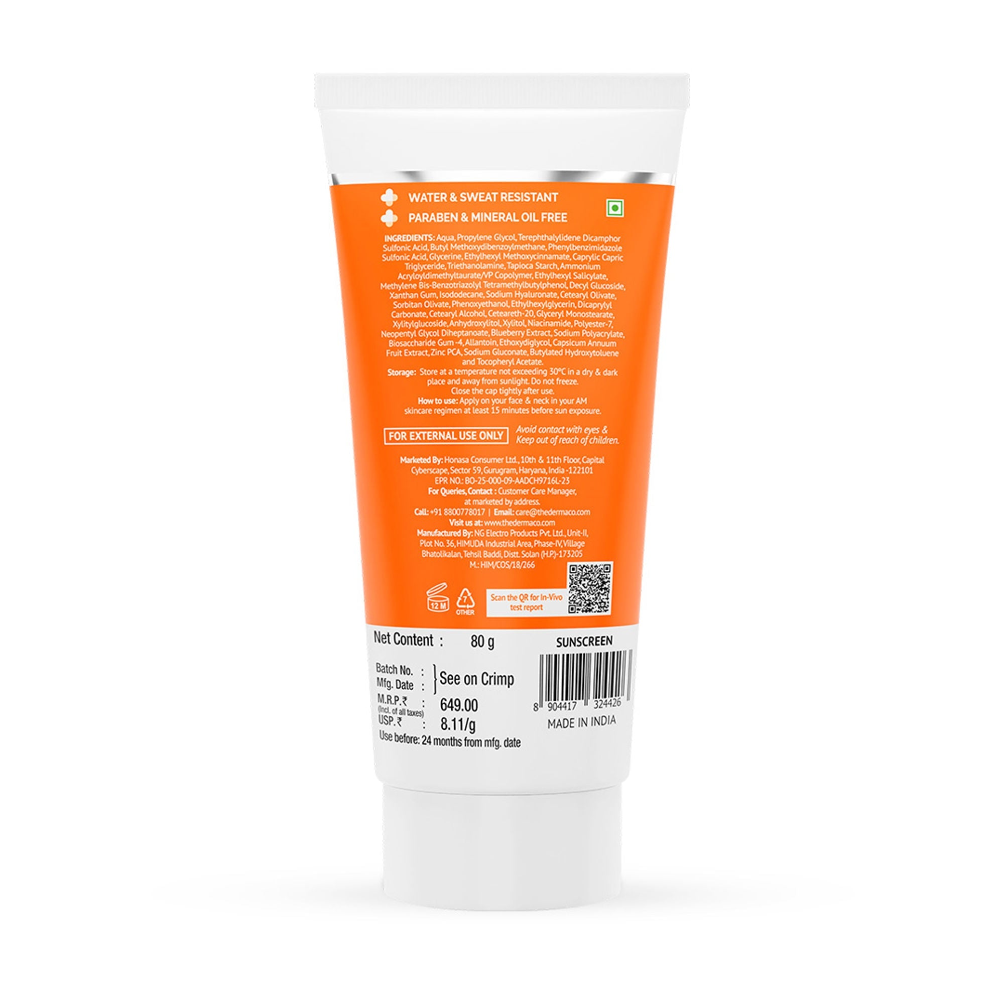 The Derma Co 1% Hyaluronic Sunscreen Oil-Free Gel With SPF 50 PA++++ For Oily In-Vivo tested | Grocsy