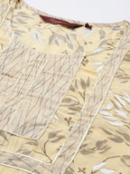 Sangria Women Beige Floral Printed Gotta Patti Kurta with Trousers | Grocsy