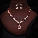 Tehzeeb Creations Elegant Maroon Polished American Diamond (Ad) Studded Necklace And Earring Set For Women | Grocsy