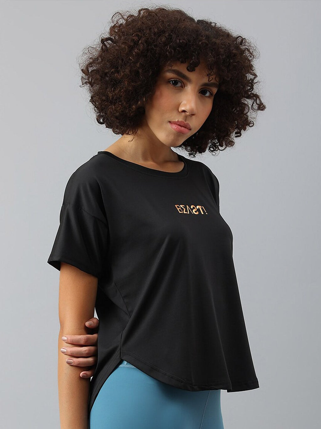 MKH Women Typography Drop-Shoulder Sleeves Dri-FIT Sports T-shirt | Grocsy