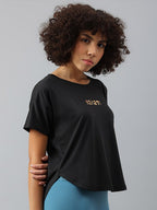 MKH Women Typography Drop-Shoulder Sleeves Dri-FIT Sports T-shirt | Grocsy