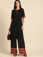 All About You Women Black & Pink Regular Round Neck Kurta with Palazzos | Grocsy