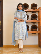 Vaasva Women's Classic Cream Cotton Foil Printedembroidered Suit Set | Grocsy