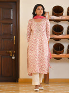 Vaasva Women's Classic Cream Cotton Foil Printedembroidered Suit Set | Grocsy