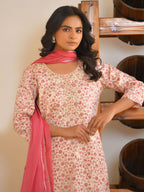 Vaasva Women's Classic Cream Cotton Foil Printedembroidered Suit Set | Grocsy