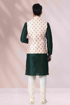 Raivat Ethnic Art Banarasi Silk Printed Work 3 Pics Jacket Set In Peach Colour | Grocsy