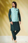 Raivat Ethnic Art Banarasi Silk Printed Work 3 Pics Jacket Set In Sea Green Colour | Grocsy