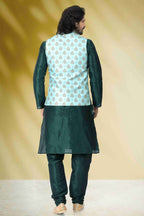 Raivat Ethnic Art Banarasi Silk Printed Work 3 Pics Jacket Set In Sea Green Colour | Grocsy