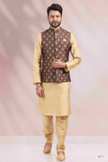 Raivat Ethnic Art Banarasi Silk Printed Work 3 Pics Jacket Set In Brown Colour | Grocsy