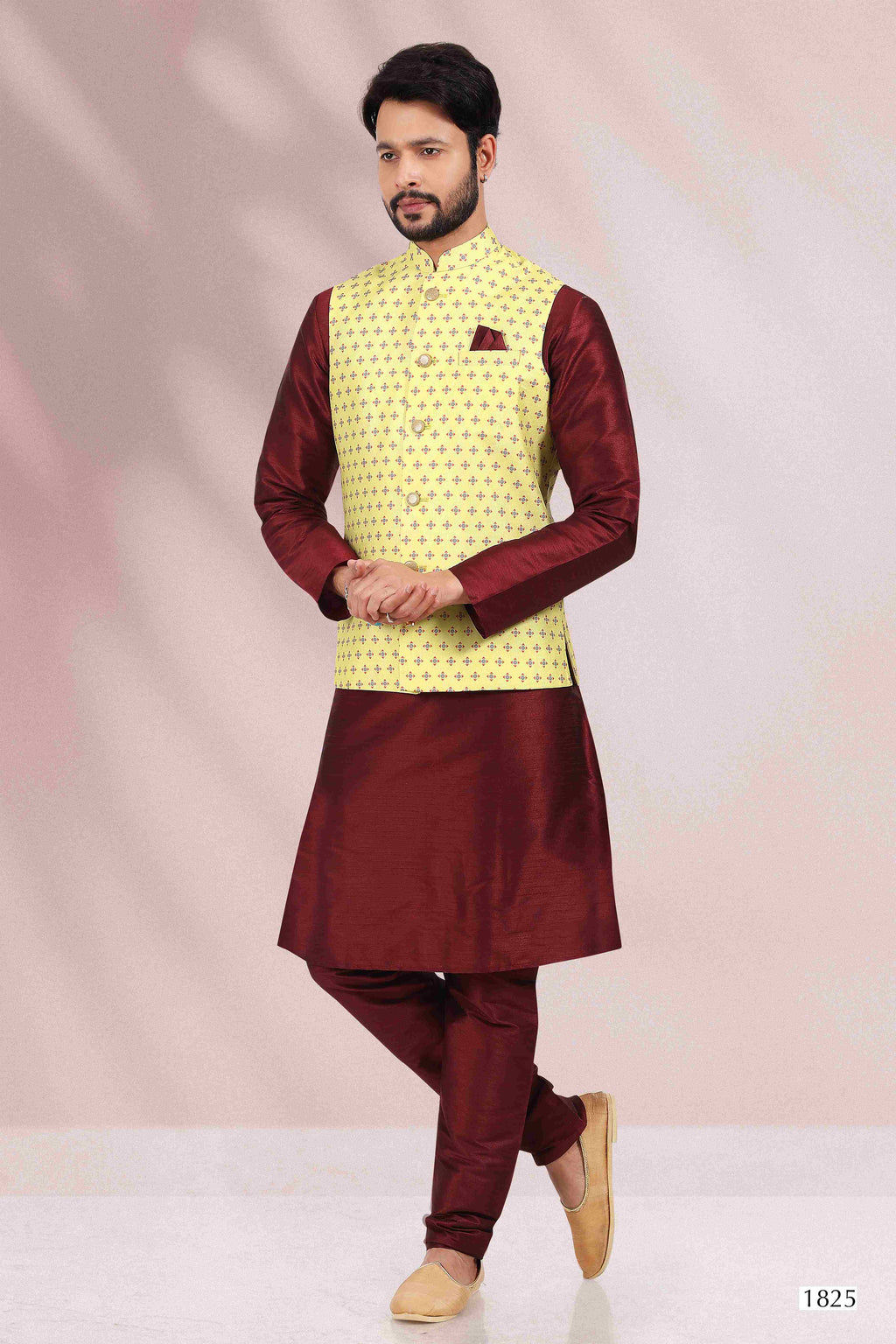 Raivat Ethnic Art Banarasi Silk Printed Work 3 Pics Jacket Set In Yellow Colour | Grocsy