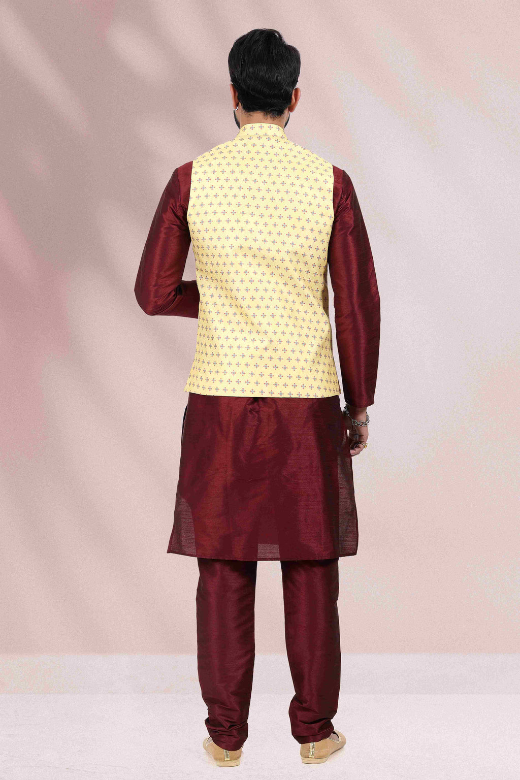 Raivat Ethnic Art Banarasi Silk Printed Work 3 Pics Jacket Set In Yellow Colour | Grocsy