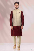 Raivat Ethnic Art Banarasi Silk Printed Work 3 Pics Jacket Set In Cream Colour | Grocsy