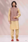 Raivat Ethnic Art Banarasi Silk Printed Work 3 Pics Jacket Set In Maroon Colour | Grocsy