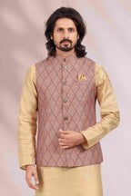 Raivat Ethnic Art Banarasi Silk Printed Work 3 Pics Jacket Set In Maroon Colour | Grocsy