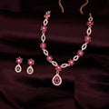 Tehzeeb Creations Elegant Pink Polished American Diamond (Ad) Studded Necklace And Earring Set For Women | Grocsy