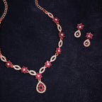 Tehzeeb Creations Elegant Pink Polished American Diamond (Ad) Studded Necklace And Earring Set For Women | Grocsy