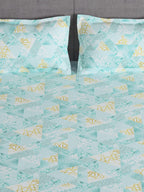 Story@home Arena Blue & Gold-Toned Printed 180 TC Bedsheet & Pillow Covers | Grocsy
