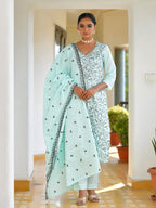 Vaasva Women's Cotton Solid Sky Embroidered Suit Set | Grocsy
