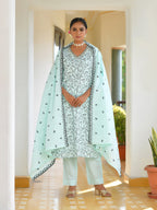 Vaasva Women's Cotton Solid Sky Embroidered Suit Set | Grocsy
