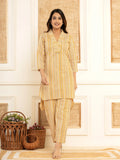 Yufta Mustard Cotton Ethnic Motifs Striped Print Co-Ord Set | Grocsy
