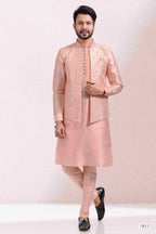 Raivat Ethnic Art Banarasi Silk Thread Work 3 Pics Jacket Set In Peach Colour | Grocsy