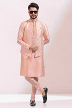 Raivat Ethnic Art Banarasi Silk Thread Work 3 Pics Jacket Set In Peach Colour | Grocsy