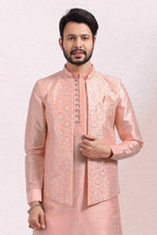 Raivat Ethnic Art Banarasi Silk Thread Work 3 Pics Jacket Set In Peach Colour | Grocsy