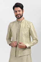 Raivat Ethnic Art Banarasi Silk Thread Work 3 Pics Jacket Set In Pista Green Colour | Grocsy