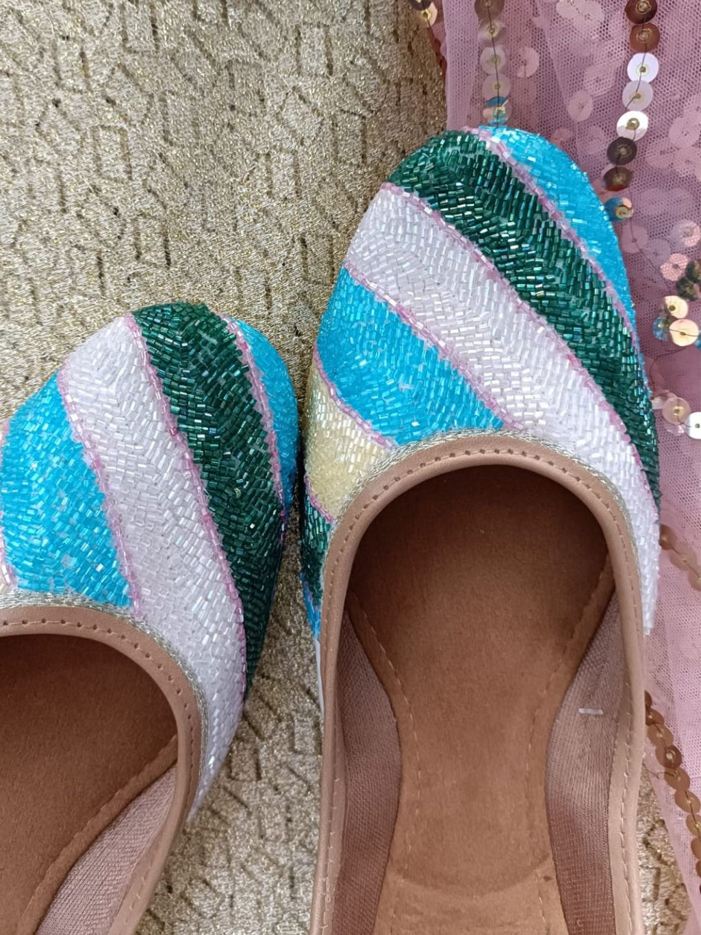 Desi Colour Women Indian Ethnic Footwear-White Multi Sleek Pearl | Grocsy