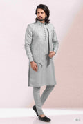 Raivat Ethnic Art Banarasi Silk Thread Work 3 Pics Jacket Set In Grey Colour | Grocsy