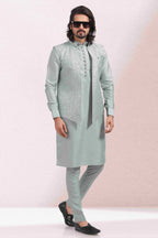 Raivat Ethnic Art Banarasi Silk Thread Work 3 Pics Jacket Set In Grey Colour | Grocsy