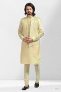 Raivat Ethnic Art Banarasi Silk Thread Work 3 Pics Jacket Set In Yellow Colour | Grocsy
