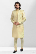 Raivat Ethnic Art Banarasi Silk Thread Work 3 Pics Jacket Set In Yellow Colour | Grocsy