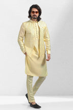 Raivat Ethnic Art Banarasi Silk Thread Work 3 Pics Jacket Set In Yellow Colour | Grocsy