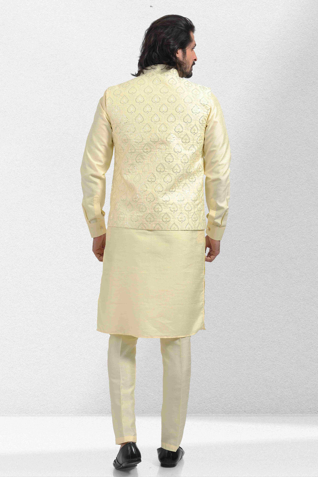 Raivat Ethnic Art Banarasi Silk Thread Work 3 Pics Jacket Set In Yellow Colour | Grocsy
